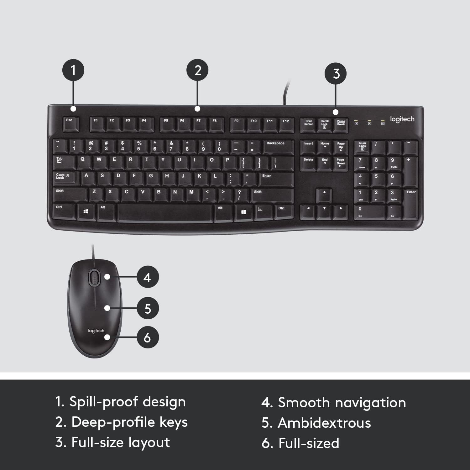 Logitech MK120 Wired Keyboard & Mouse Combo | USB, Full Size Keyboard, Plug & Play - Image 3