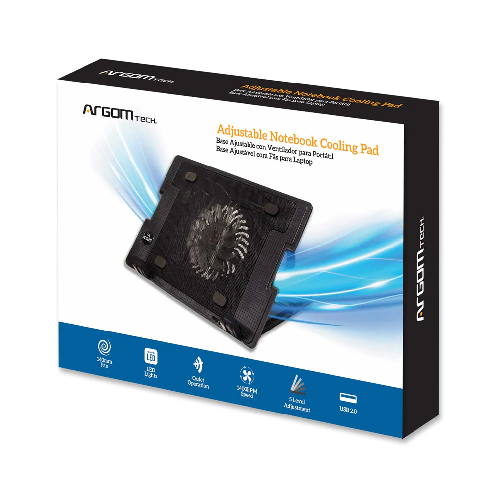 ArgomTech ARG-CF-1594 Adjustable Notebook Cooling Pad | Adjustable Heights, USB Powered - Image 2