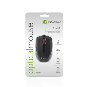 KlipXtreme KMO-120BK Galet Optical Wired Mouse | USB, Plug & Play, 1600 DPI, Black