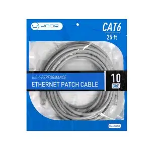 Unno Tekno CB4325GY CAT6 Ethernet Patch Cable - 25ft, 10Gbe, RJ45 Connectors