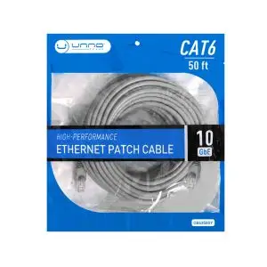Unno Tekno CB4350GY CAT6 Ethernet Patch Cable - 50ft, 10Gbe, RJ45 Connectors