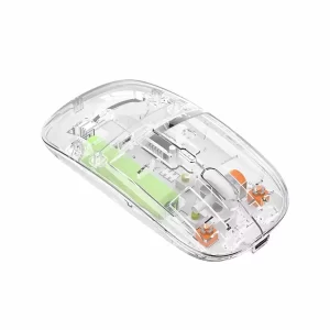 JerTech Canary WB130 Transparent Wireless Mouse | Plug & Play, 1600 DPI, Bluetooth with USB Receiver, Rechargeable, Type C