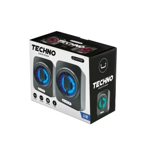 Unno Tekno SP9025BK Techno Desktop Wired Speakers | Stereo, 3.5mm Amplified, LED Lights