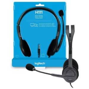 Logitech H111 Wired Stereo Headset | 3.5mm, For computers, smartphones, tablet, chromebooks, Stereo sound, Rotating microphone, Adjustable headband