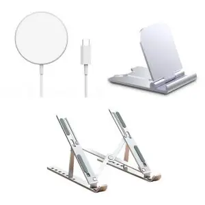 ProHT 3 in 1 Adjustable Laptop Riser, Wireless Charger & Mobile Phone Stand | Foldable, Portable, Up to 15.6" Laptops and Tablets
