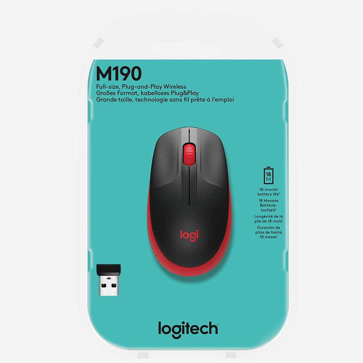 Logitech M190 Wireless Mouse | Red, 18 month battery life, 10m/33ft, 2.4Ghz wireless - Image 2