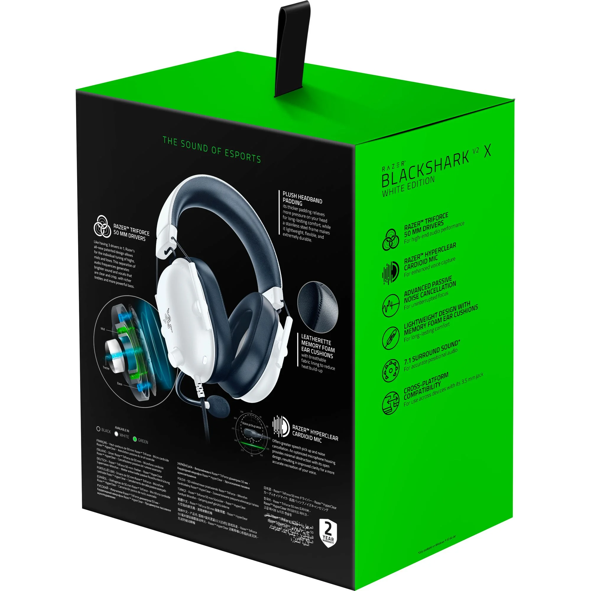 Razer BlackShark V2 X Multi-Platform Wired E-Sports Headset | Discord Certified, 7.1 Surround Sound, Razer TriForce 50mm drivers, Razer Hyperclear Cardioid mic, Advanced passive noise cancellation, Lightweight design with memory foam ear cushions, White - Image 9