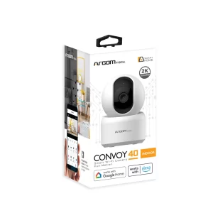 ArgomTech ARG-SV-8040WT Convoy 40 Full Motion Smart Wifi Indoor Camera | 2K Quad HD, Works with Google Home & Alexa, Easy Set Up