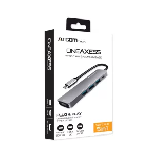 ArgomTech ARG-UB-0185 One Axess 5 in 1 Type C Hub | 60W PD Passthrough, Type C, HDMI & USB Ports, Plug & Play
