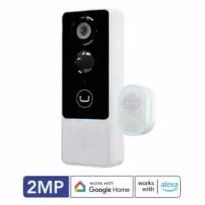 Unno Tekno CM1481WT Bell 1 Smart Wifi Video Doorbell | FHD 1080p, 2MP, Wire-Free, With Chime, Weatherproof IP65, Night Vision, Works with Google Home & Alexa