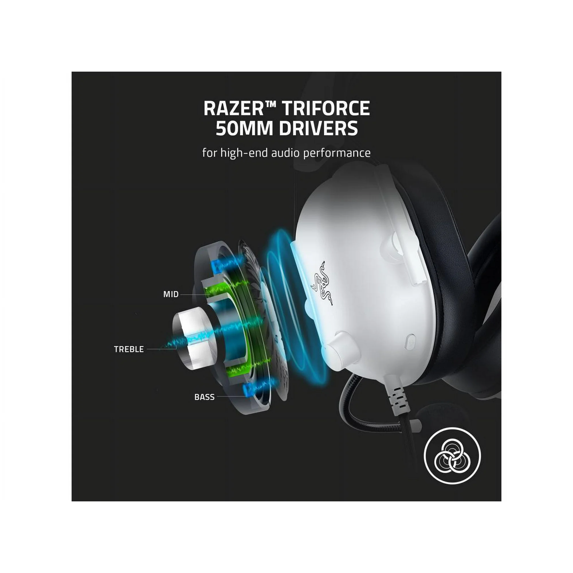 Razer BlackShark V2 X Multi-Platform Wired E-Sports Headset | Discord Certified, 7.1 Surround Sound, Razer TriForce 50mm drivers, Razer Hyperclear Cardioid mic, Advanced passive noise cancellation, Lightweight design with memory foam ear cushions, White - Image 5