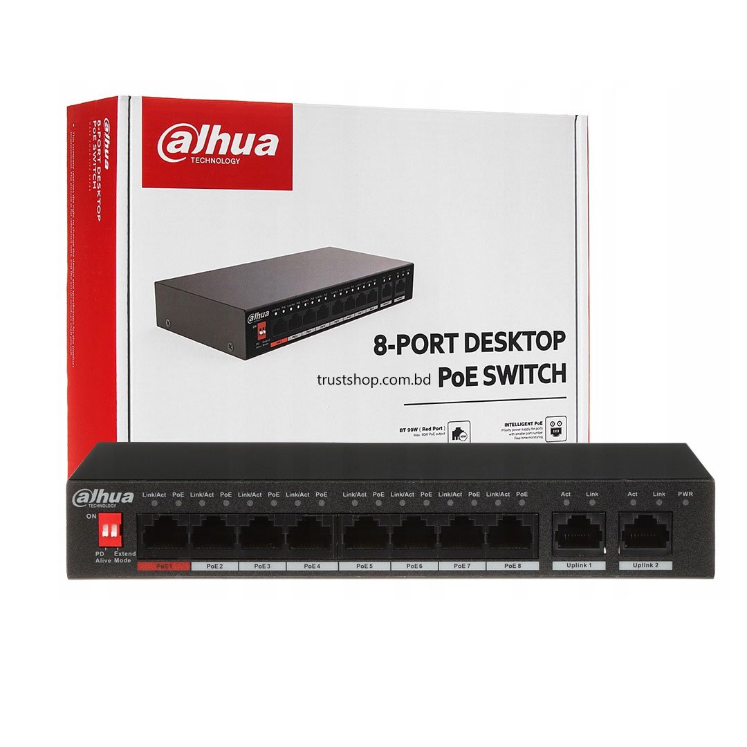 Dahua DH-PFS3010-8GT-96 10 Port Gigabit Switch | Desktop Unmanaged Switch with 8-Port PoE