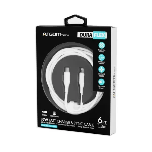 ArgomTech ARG-CB-0072 Dura Flex 30W Type C to Lightning Cable | 6ft/1.8m, 30W Silicone Cable, Durable