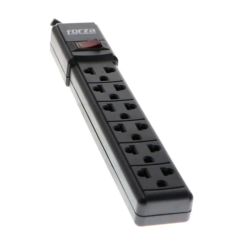 Forza PS-001B 6 Outlet Power Strip | 6 Perfect-fit sockets, 110V/220V, Level 1 Breaker, Built in circuit breaker, 3ft cable, Black - Image 4