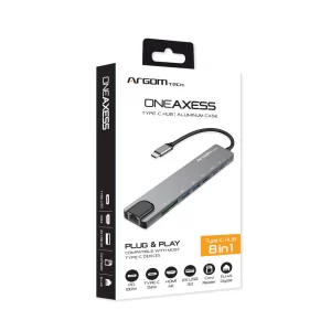 ArgomTech ARG-UB-0093 One Axess 8 in 1 Type C Hub | 4K HDMI, USB 3.0, RJ 45, Type C, Power Delivery & SD Card, Plug & Play