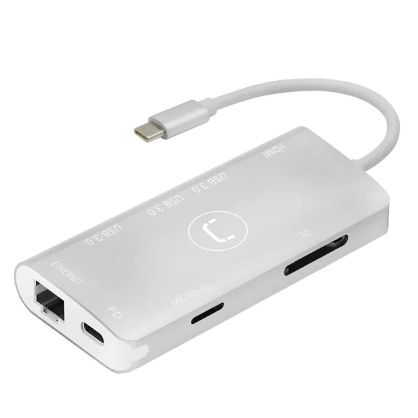 Unno Tekno HB1108SV 8 in 1 Type C Hub | 4K HDMI, RJ 45, Power Delivery, USB 3.0, SD & Micro SD Card, Plug & Play - Image 2