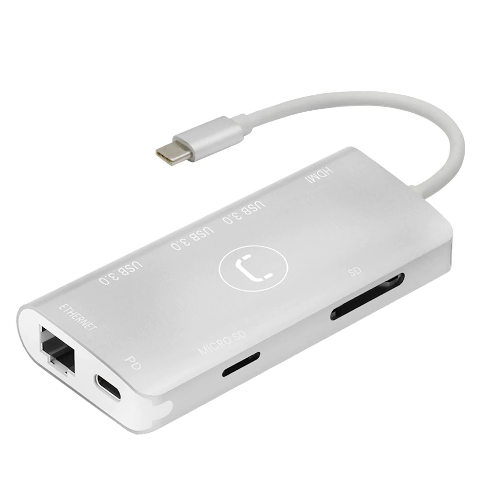 Unno Tekno HB1108SV 8 in 1 Type C Hub | 4K HDMI, RJ 45, Power Delivery, USB 3.0, SD & Micro SD Card, Plug & Play - Image 2