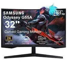 Samsung Odyssey G55A 32" Curved Gaming Monitor | HDMI, Display Port, WQHD (2560x1440), HDR10, 165Hz Refresh Rate, 1ms Response Time, AMD FreeSync, Black