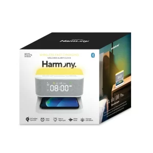 Harmony Wireless Fast Charging Alarm Clock & BT Speaker | 4 Different soundscape settings, Wellness Alarm Clock, Built in night light, White noise, Wireless charging up to 5W