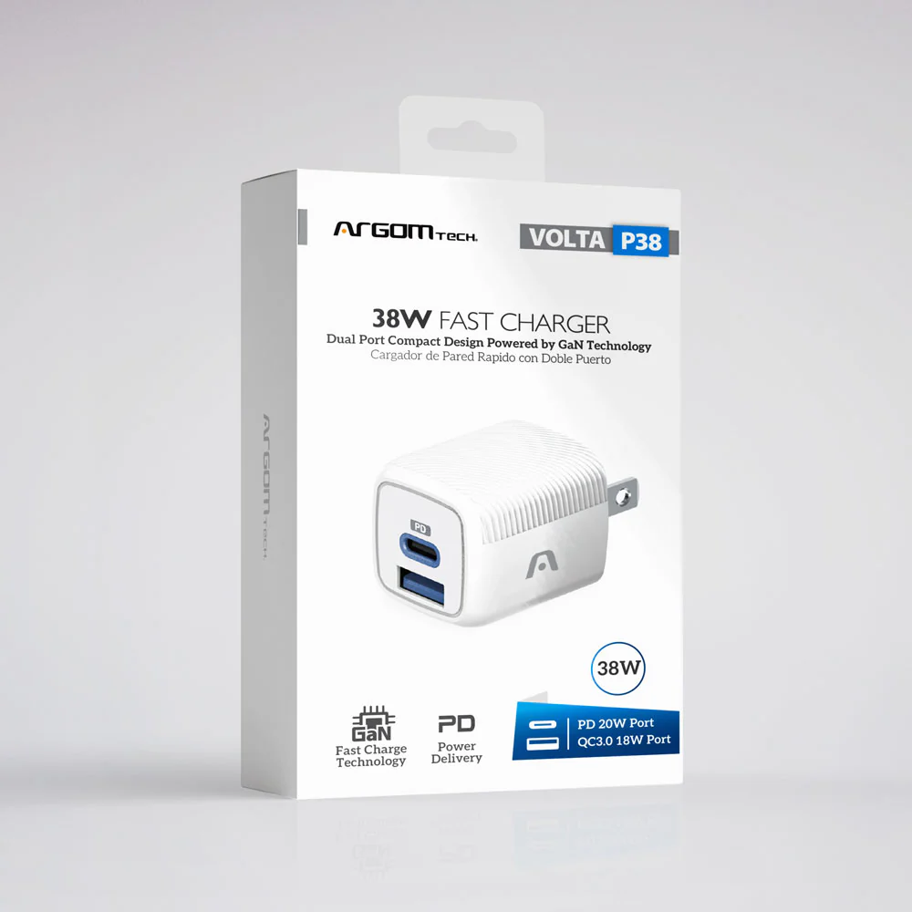ArgomTech ARG-AC-0116WT Volta P38 38W Fast Charger | Dual Port Compact Design, PD 20W Port, QC 3.0 18W USB Port - Image 2