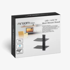 ArgomTech ARG-BR-8222 Tempered Glass 2 TV Wall Mount | Wall Mount Stand with 2 Shelves, Max 8KG