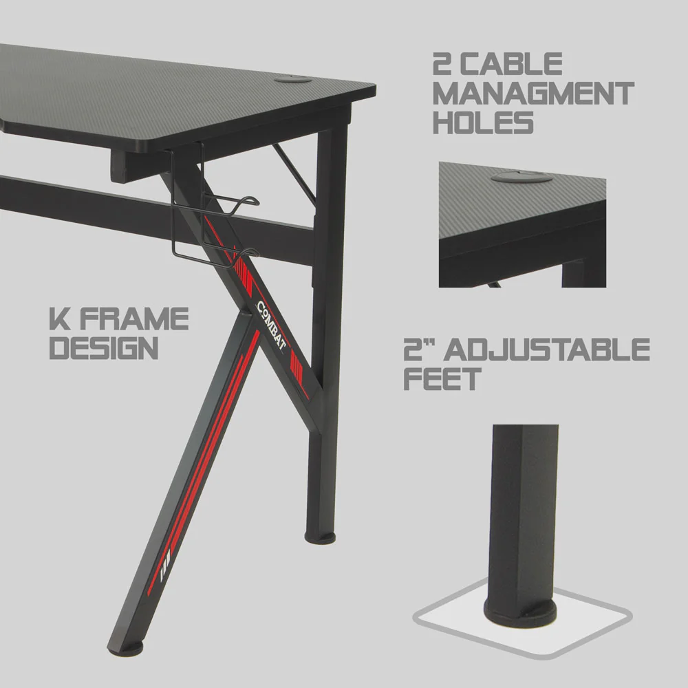 ArgomTech ARG-DK-9247BK Ergo Z47 Black Gaming Desk | Cable Management, Cup Holder, Controller Stand, Headset Hook, - Image 2