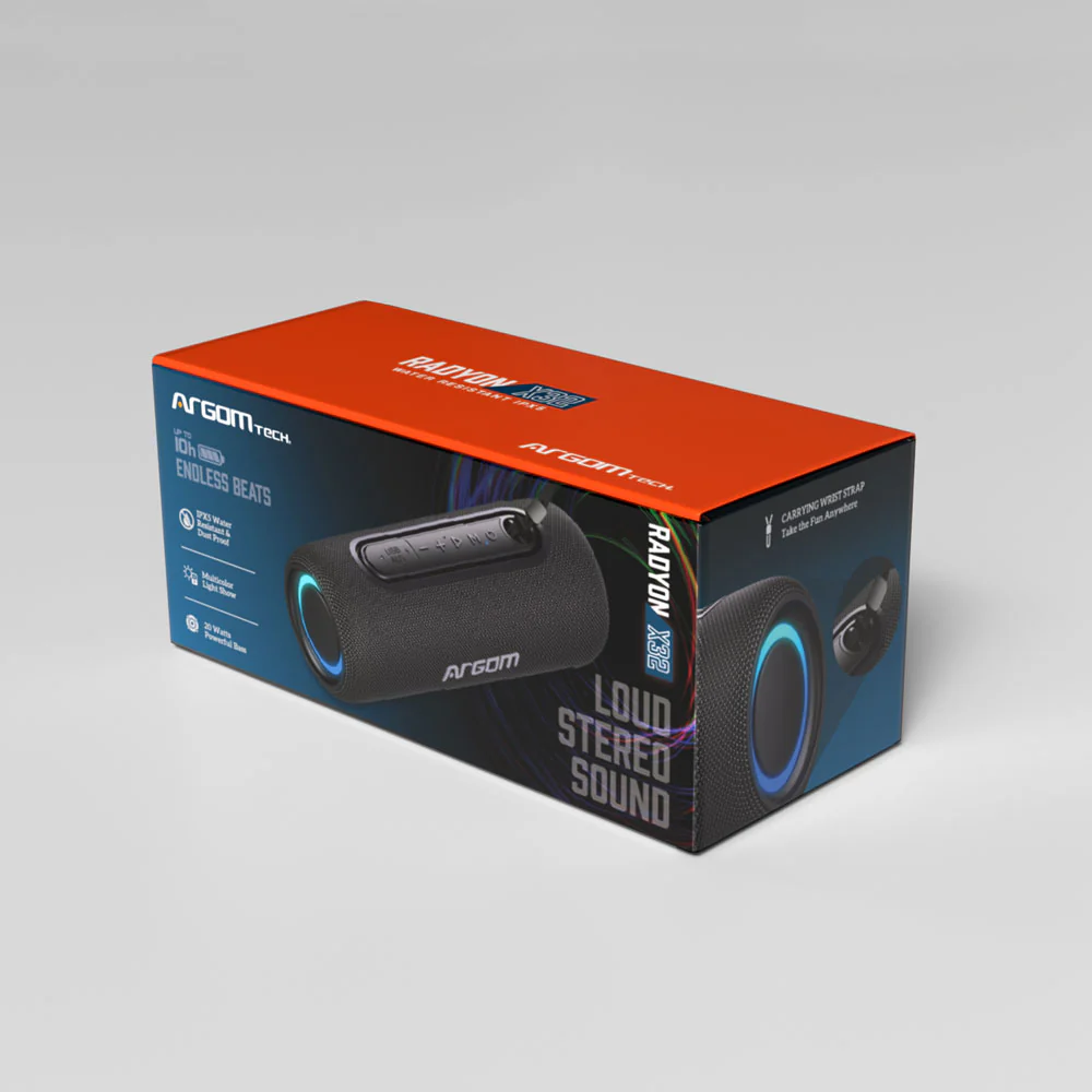 ArgomTech ARG-SP-3123BK Radyon X32 Portable Bluetooth Speaker | 20watts powerful base, Multicolour Light show, TWS, IPX5 Water Resistant & Dust Proof, Up to 10 hours, Black