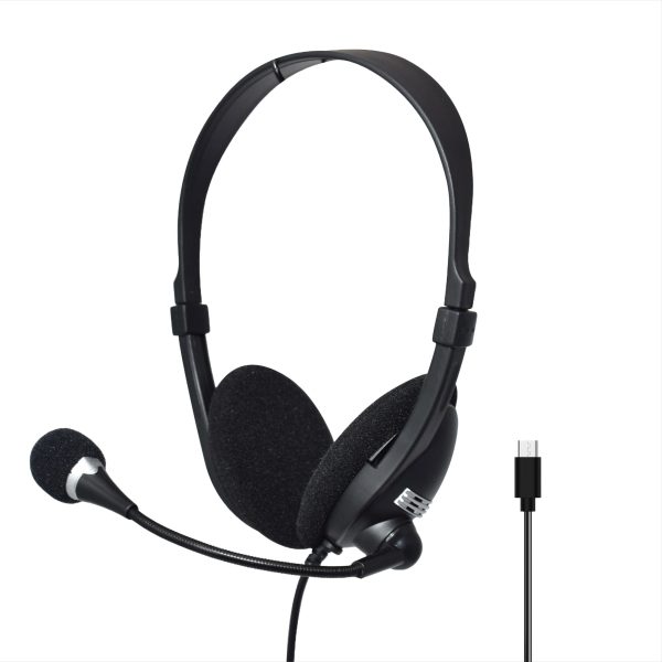Unno Tekno HS7206BL Ace 5+ Stereo Headset | USB C Connector, Flexible Microphone, Online Calls, Clear Sound, 6ft