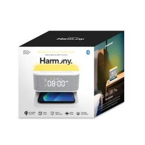 Harmony Wireless Fast Charging Alarm Clock & BT Speaker | 4 Different soundscape settings, Wellness Alarm Clock, Built in night light, White noise, Wireless charging up to 5W