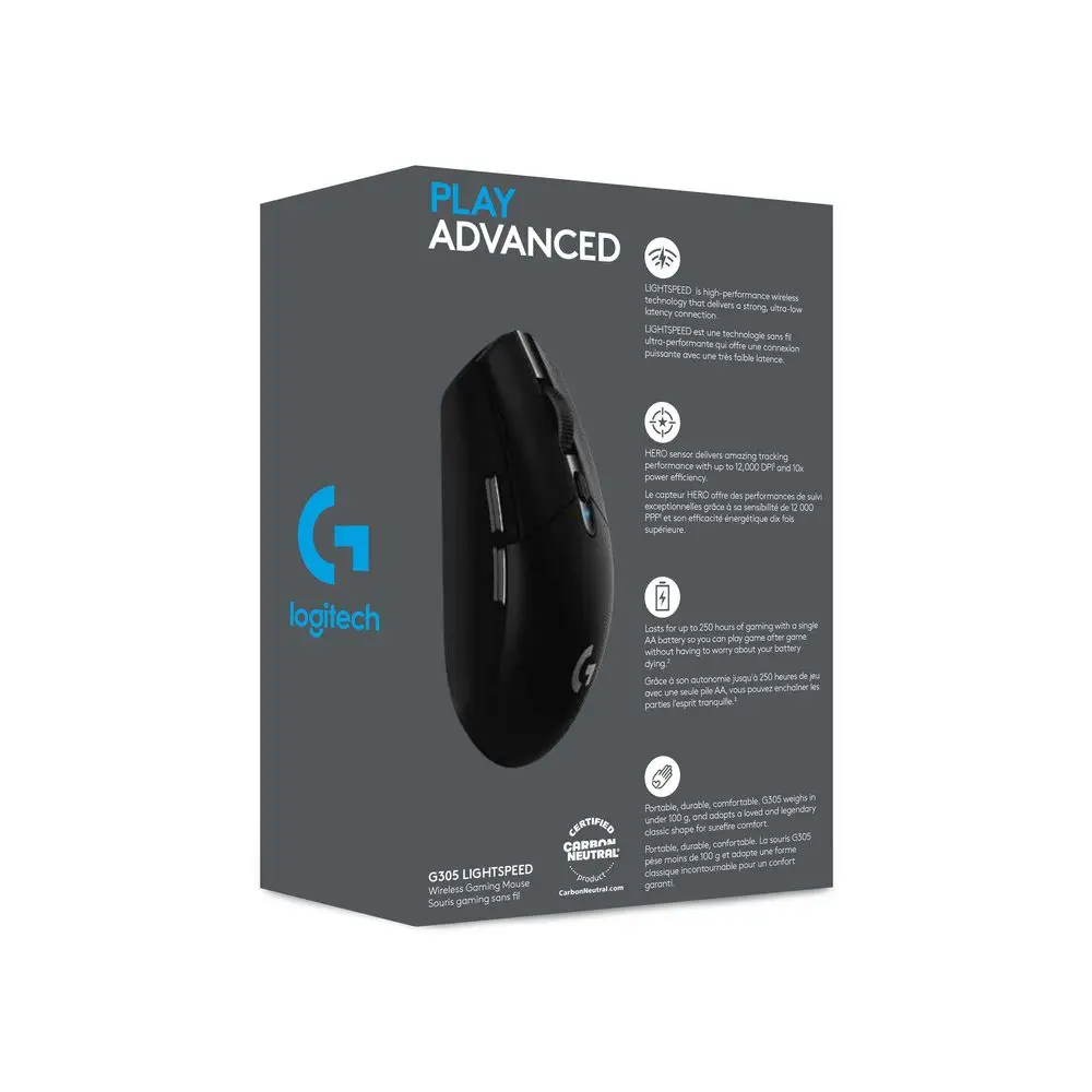 Logitech G305 Lightspeed Wireless Mouse | Hero Sensor, 12,000 DPI, Lightweight, 6 Programmable Buttons, 250h Battery Life, On-Board Memory, PC/Mac - Black - Image 2