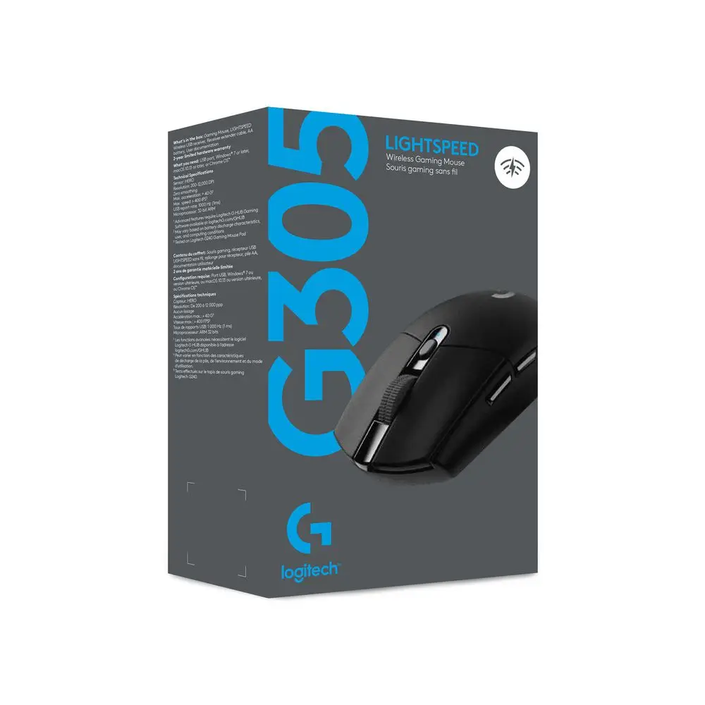 Logitech G305 Lightspeed Wireless Mouse | Hero Sensor, 12,000 DPI, Lightweight, 6 Programmable Buttons, 250h Battery Life, On-Board Memory, PC/Mac - Black