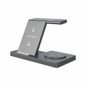 Unno Tekno PW5119BK Charge Pro Charging Station | 3 in 1 Fast Wireless Charging Station, 15W, Foldable