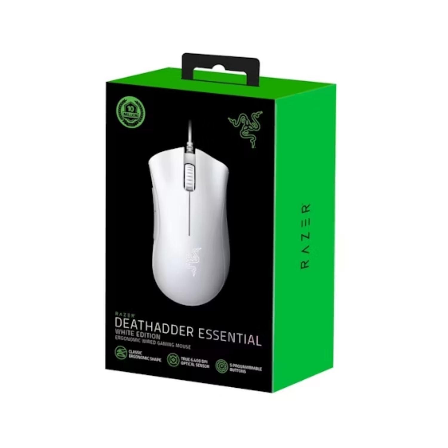 Razer Deathadder Essential Wired Gaming Mouse | Ergonomic, True 6400 DPI Optical Sensor, 5 Programmable buttons, White