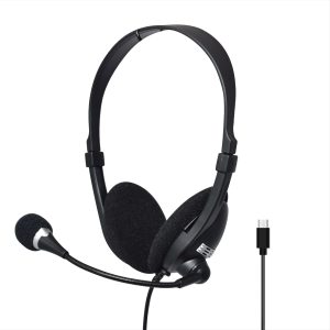 Unno Tekno HS7206BL Ace 5+ Stereo Headset | USB C Connector, Flexible Microphone, Online Calls, Clear Sound, 6ft
