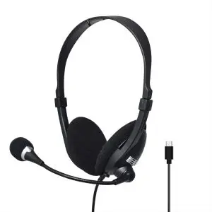 Unno Tekno HS7206BL Ace 5+ Stereo Headset | USB C Connector, Flexible Microphone, Online Calls, Clear Sound, 6ft