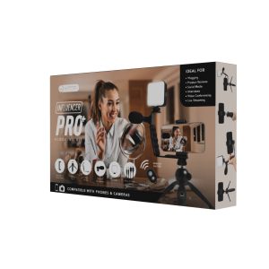 Unno Tekno PH1902BK Influencer Pro+ Vlogging Kit | Universal Cellphone holder, Tabletop tripod L-Shape Bracket, Universal Microphone, Spotlight Phone & camera cables