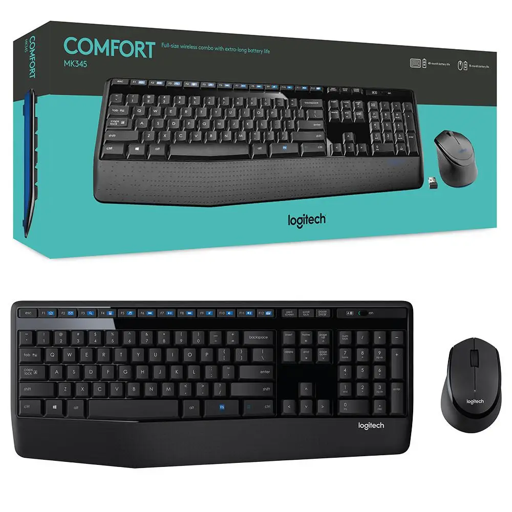 Logitech MK345 Comfort Wireless Keyboard & Mouse Combo | Spill Resistant, Adjustable, 10m, Batteries Included
